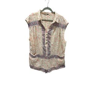 Free People Telly Womens Paisley Print Sleeveless Romper Size L Beige/Coral